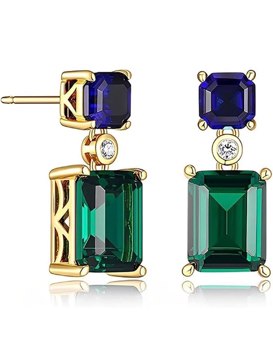 Jewelry - Gold-Plated Green and Blue Emerald Drop Earrings